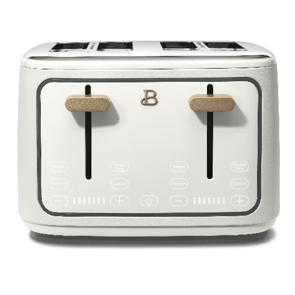 Retro Style 4 Slice Toaster with Wide Slots Cream Beige Countertop Appliance
