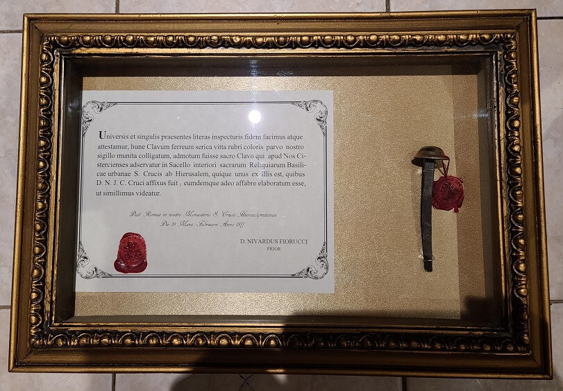 Vatican Reliquary Relic D.N.J.C. the Holy Nail with document and frame.