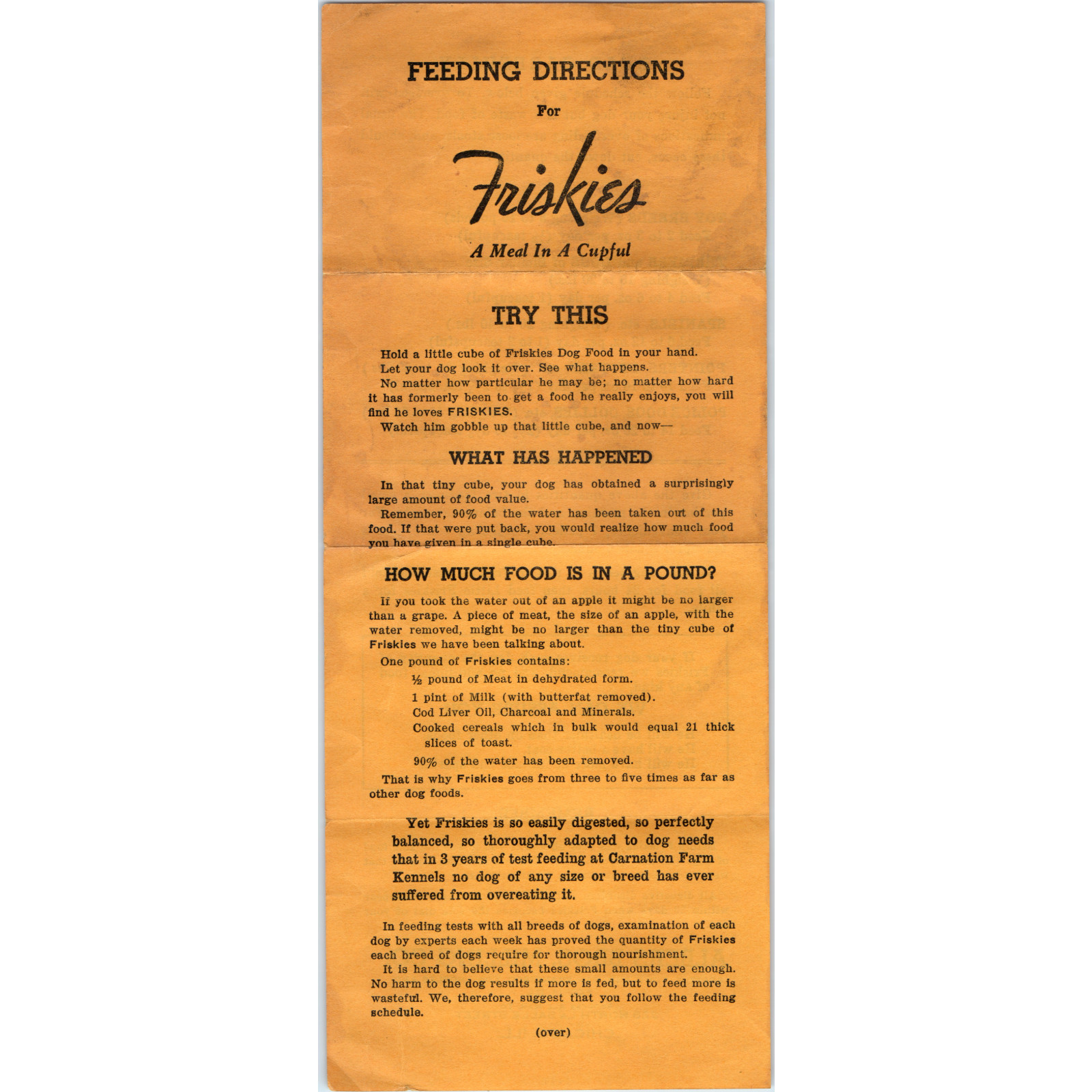 c1940s Friskies Dog Food Feeding Directions Brochure Albers Bros Milling Co Pet