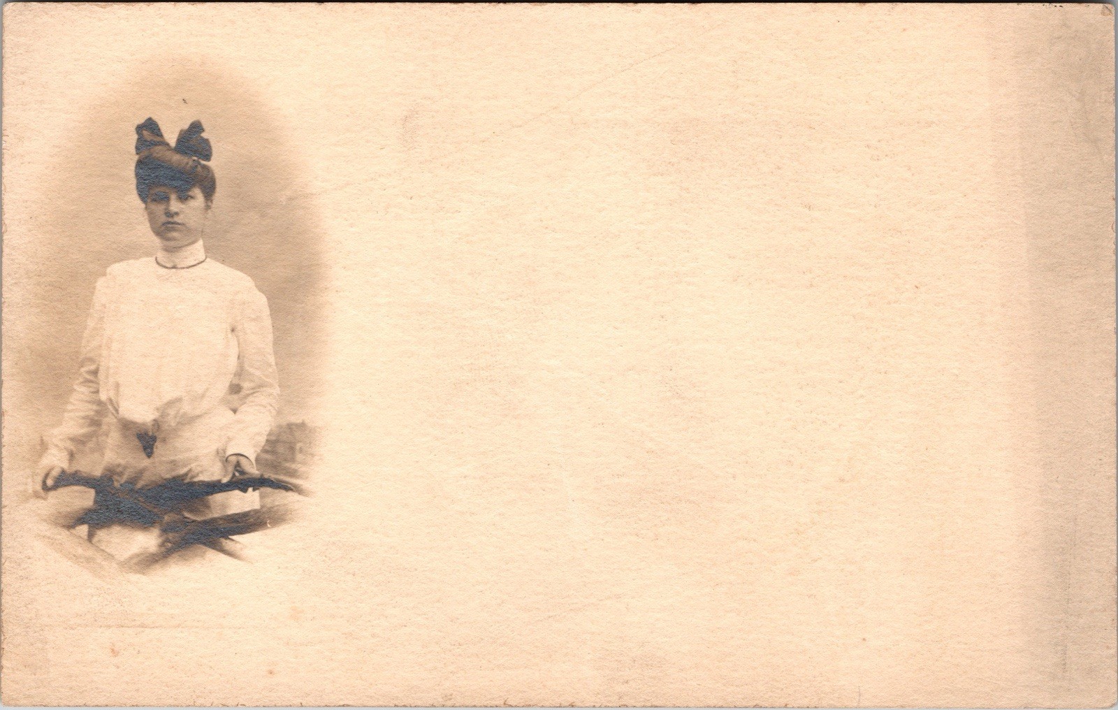 Postcard Real Photo RPPC Pretty Young Woman Wearing Large Bow Atlantic City NJ