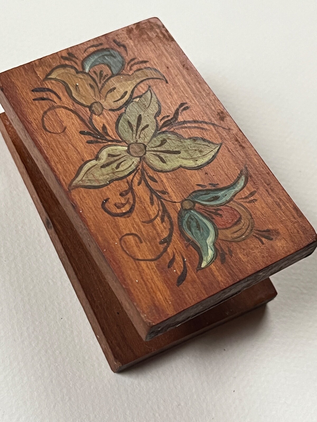 Vintage Handmade l Green Blue Orange Painted Norwegian Rosemalling Floral Wood Vintage Handmade l Green Blue Orange Painted Norwegian Rosemalling Floral Wood