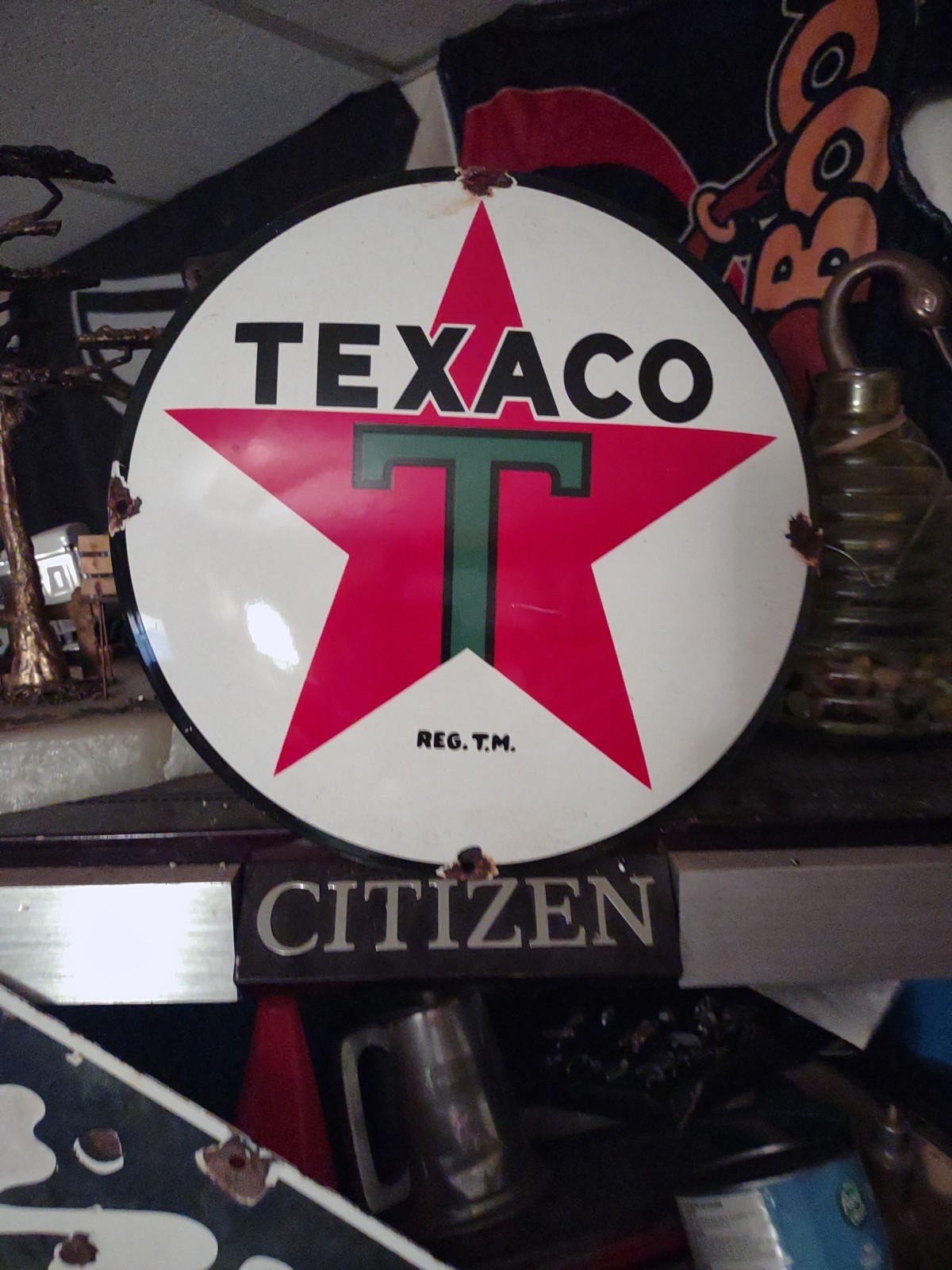 Vintage Rare 12” Texaco Star T Round Metal Porcelain Pump Plate Sign Gas Oil