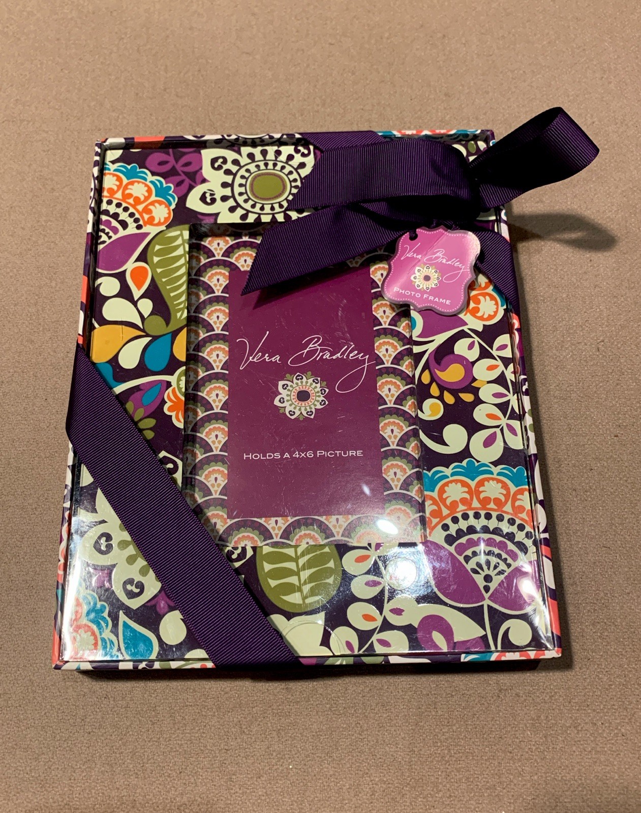NWT Vera Bradley Photo Frame Plum Crazy Retired Print Holds 4\