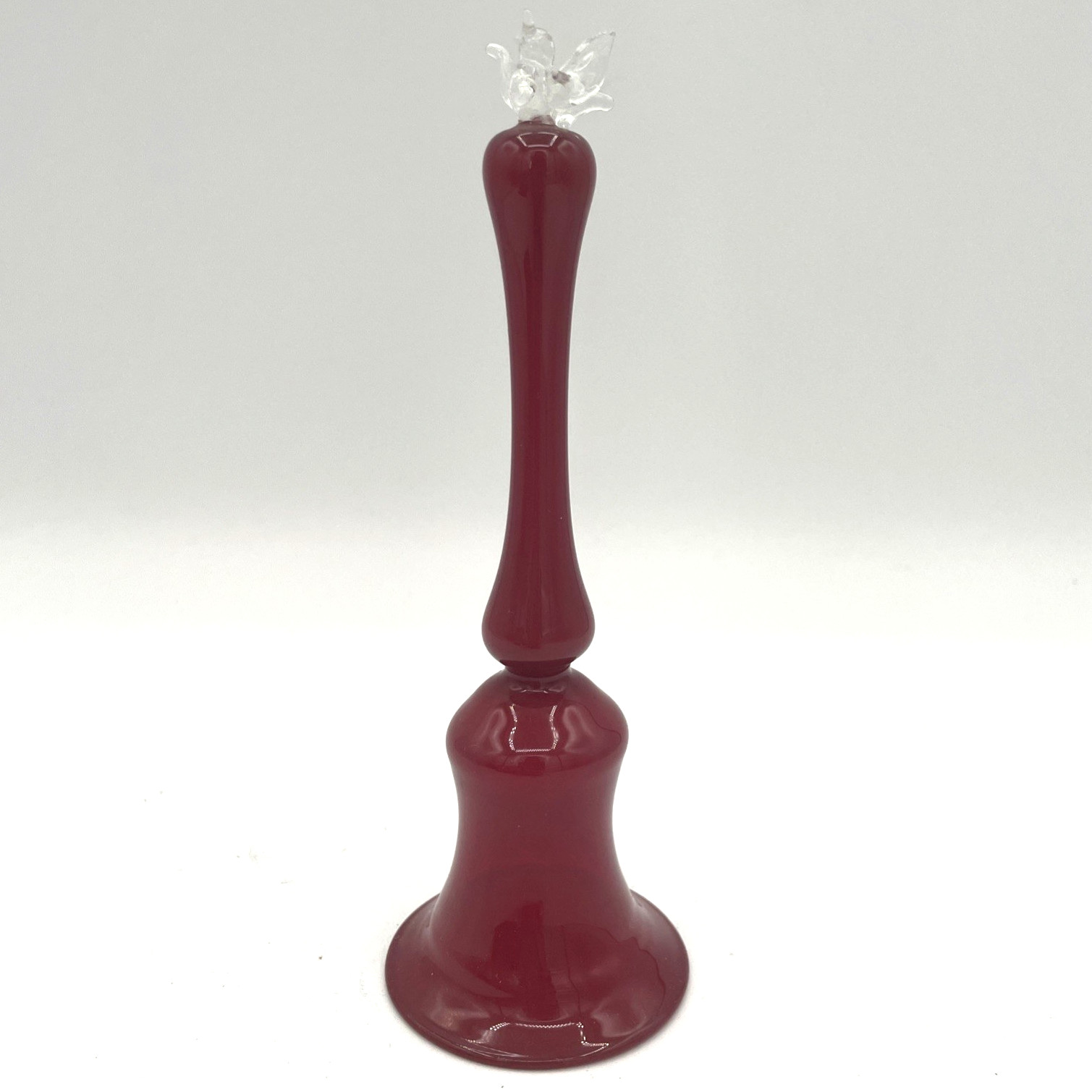 Vintage Art Glass Bell with Bird on Handle - Deep Red & Clear - Dainty & Light