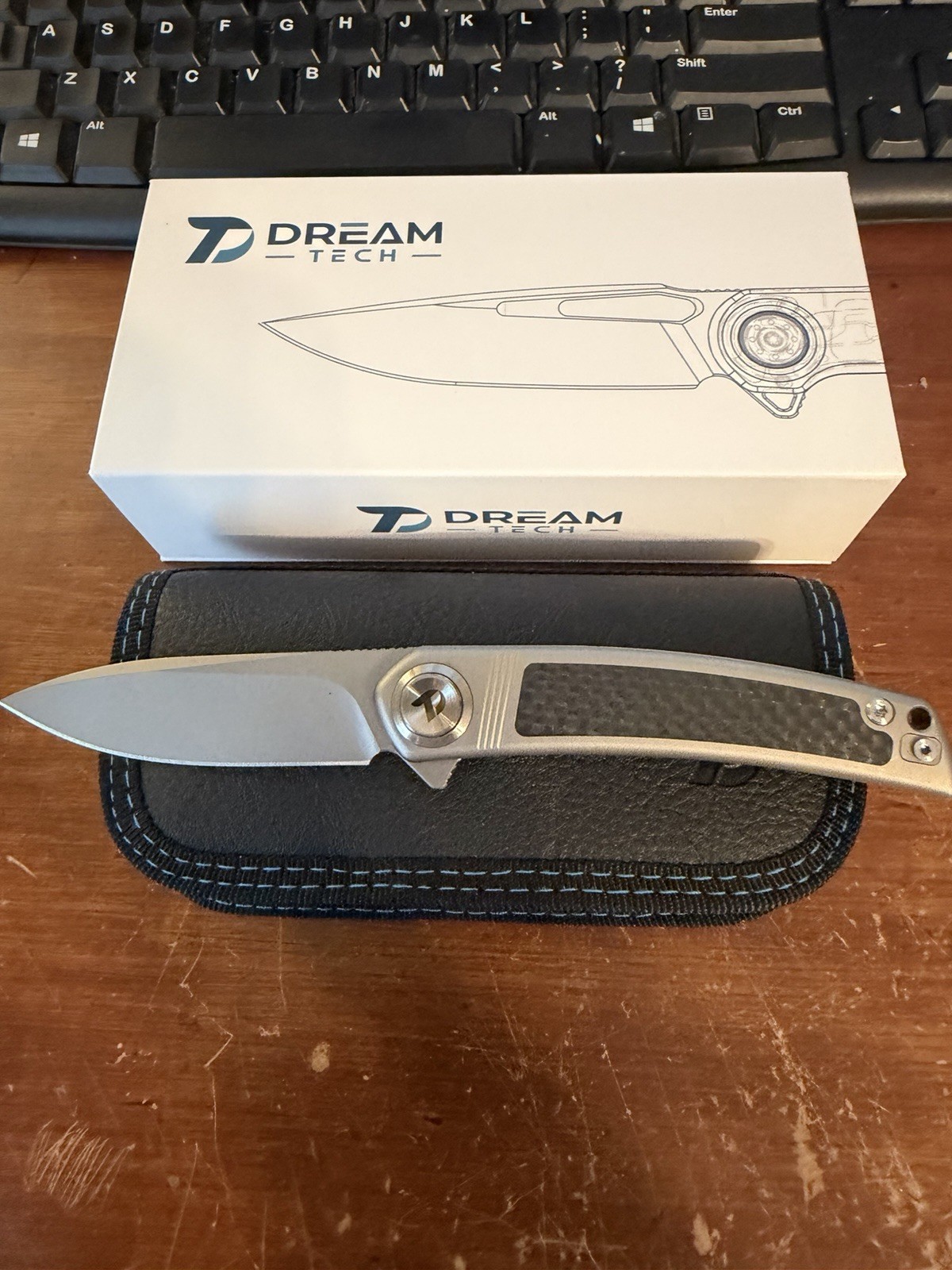Dream Tech D4288c Titanium & Carbon Fiber Pocket Knife Button Lock Pocket Knife