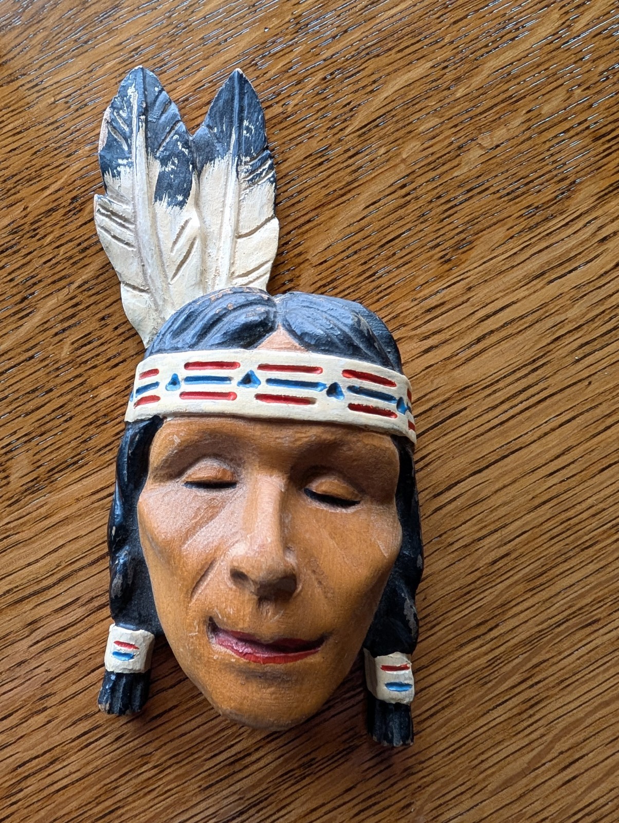 Vintage Hand Carved Wood Native American Indian Chief Wall Plaque Folk Art Pair