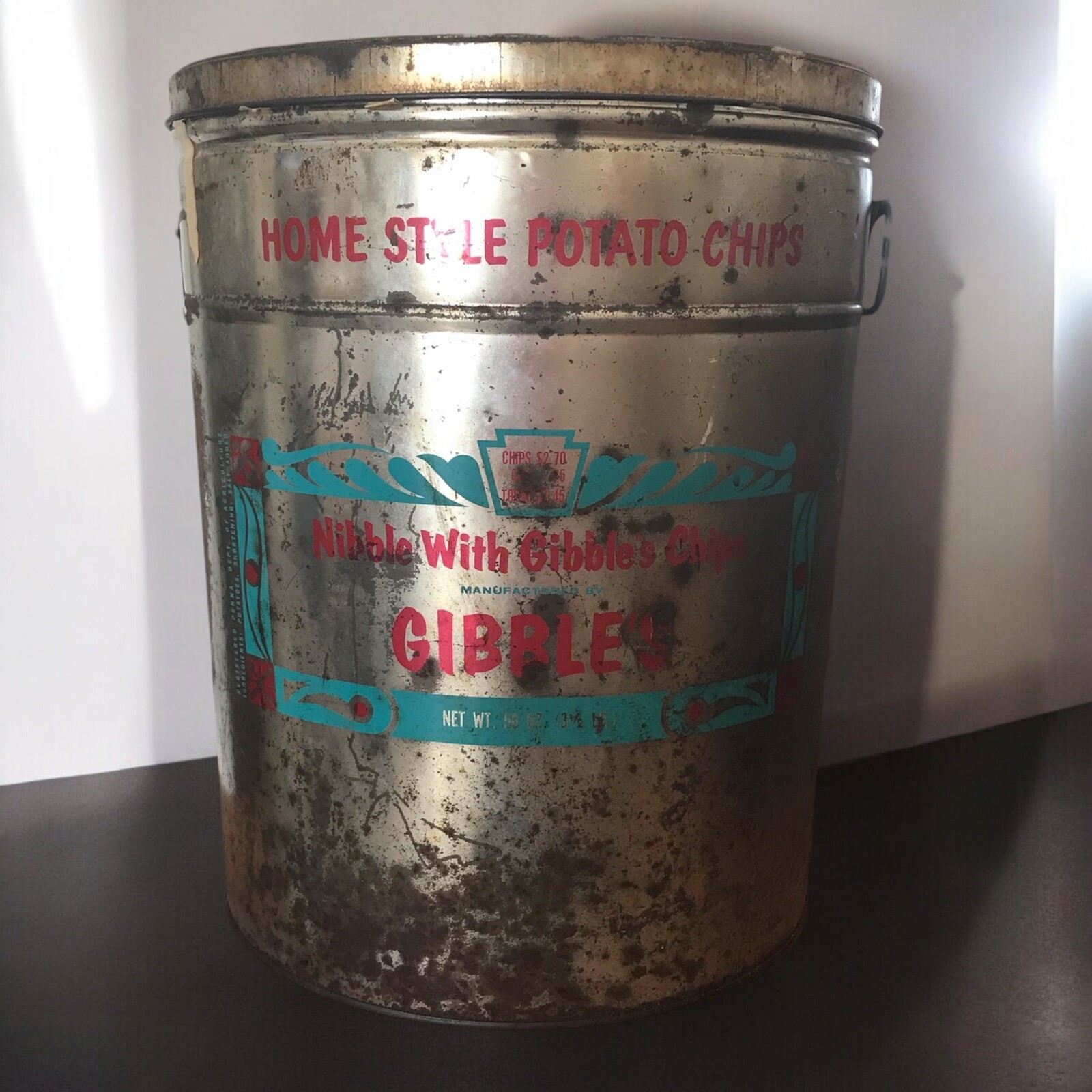 Vintage Gibbles  POTATO CHIPS LARGE 56 Oz Potato Chip Tin Can Rare