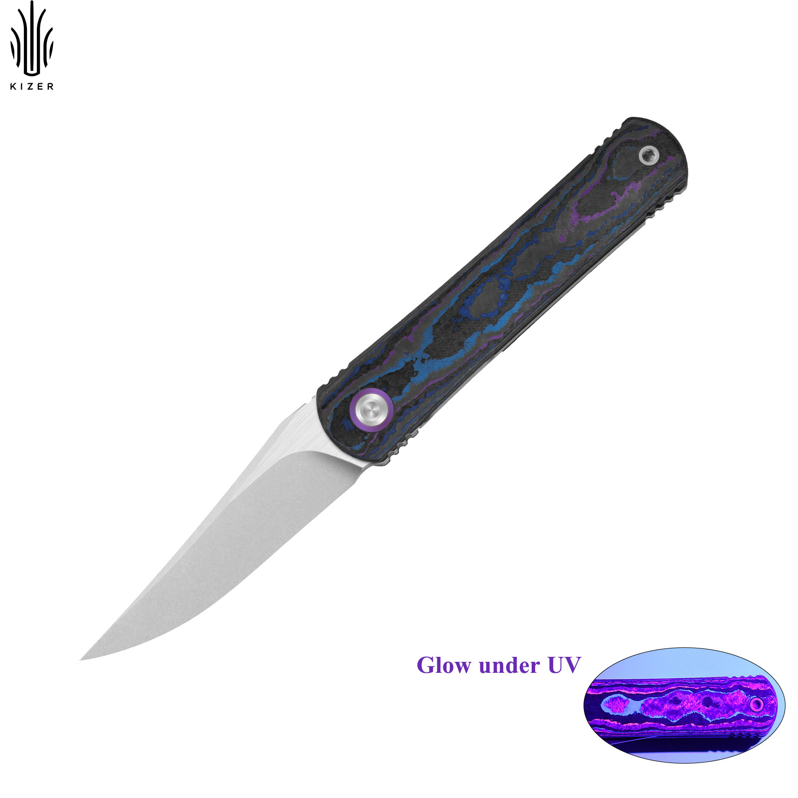 Kizer Feist 3 Folding Pocket Knife S90V Blade Titanium & Camo Carbon Handle