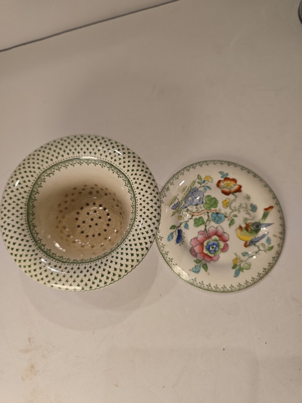 Antique Ashworth Hanley Paynsley Green Tea Strainer & Saucer Set Masons C4816
