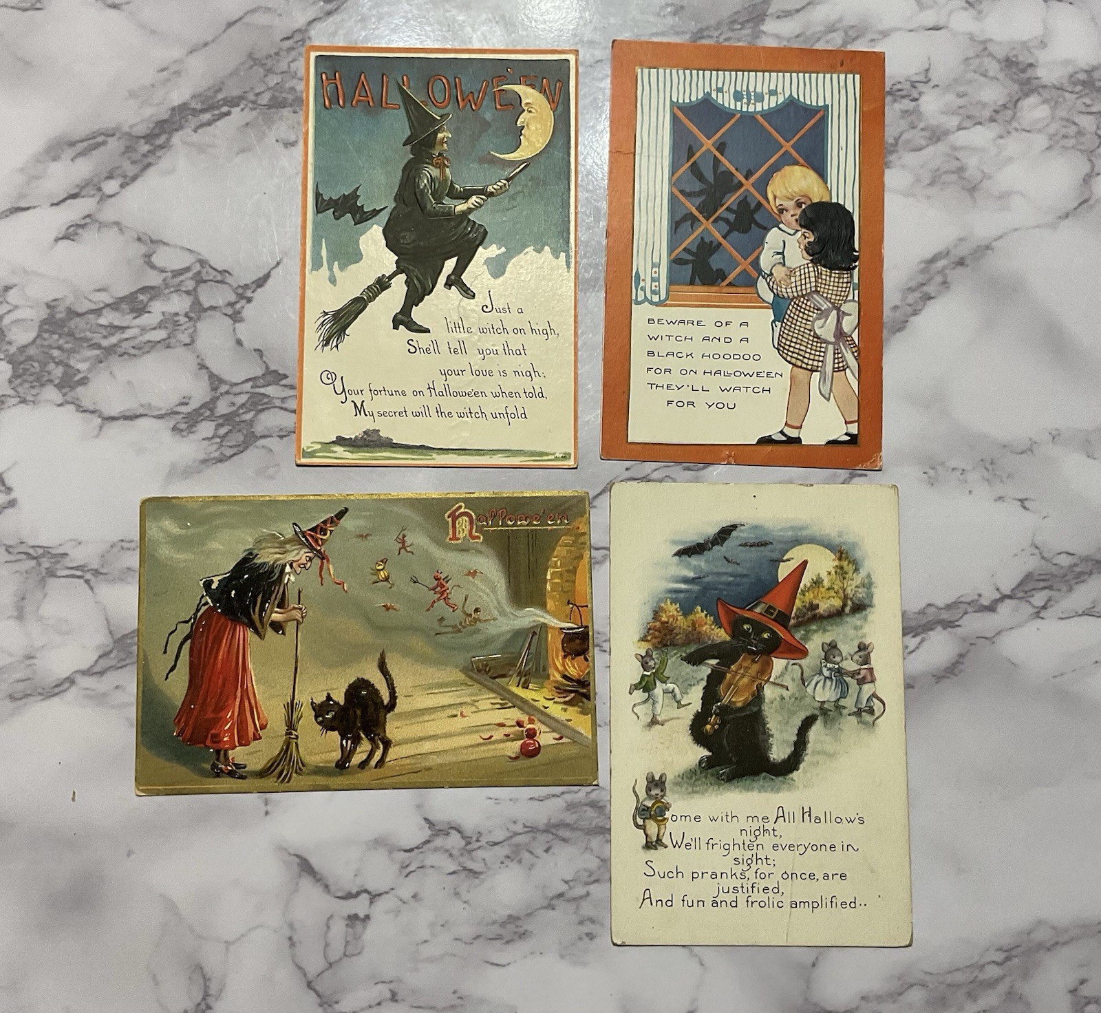 VINTAGE ANTIQUE HALLOWEEN POSTCARDS (4 CARDS)