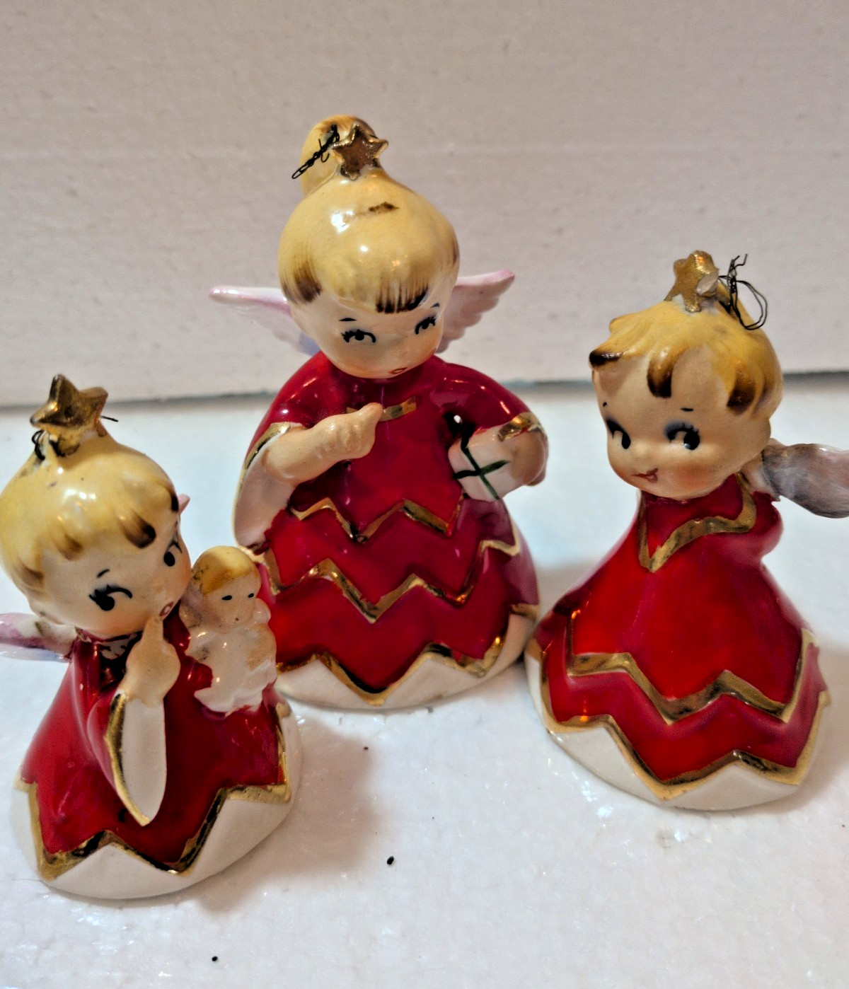 Lefton Vintage Christmas Naughty Sisters Angel Bells MCM midcentury  1956 READ