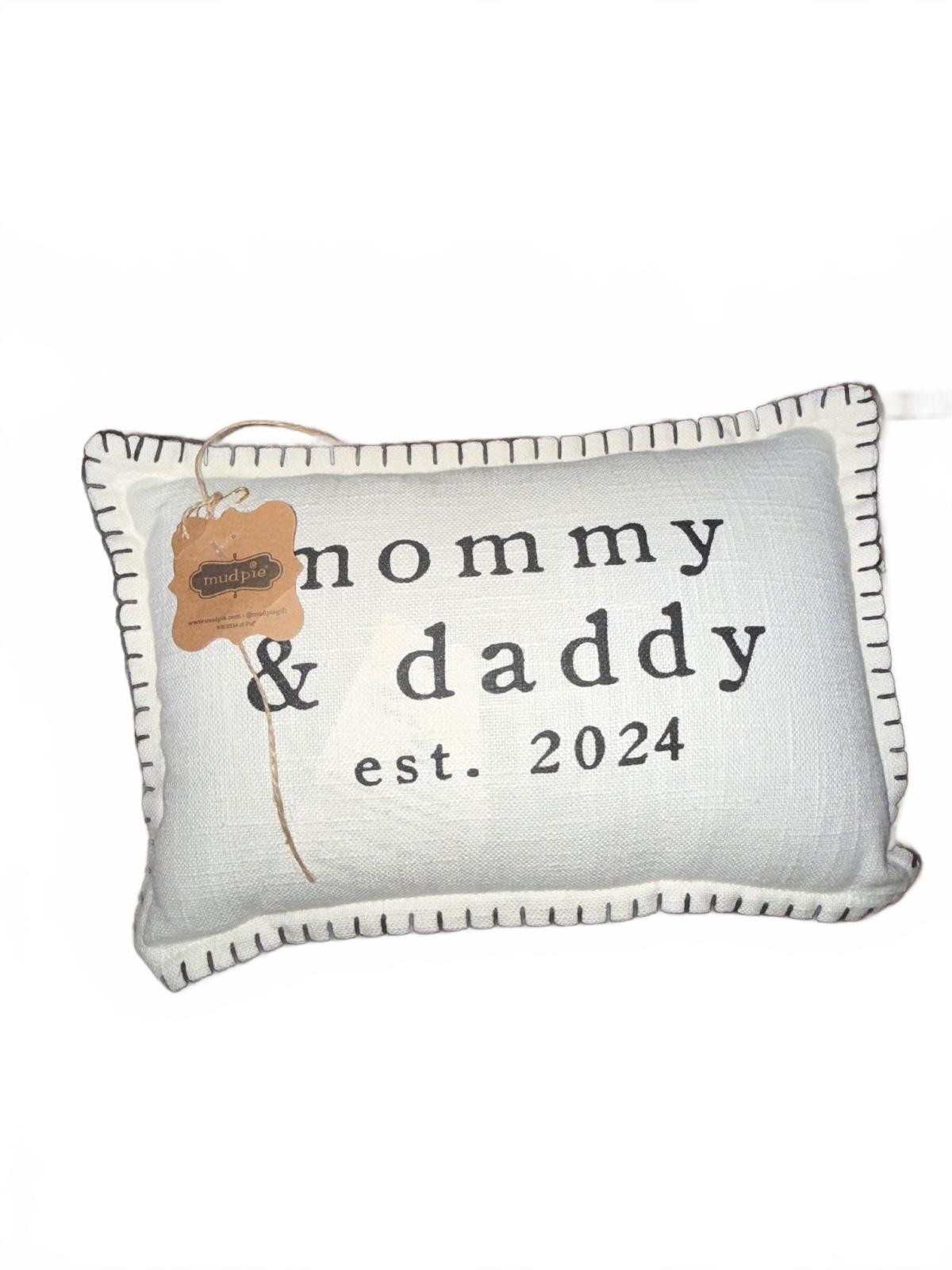Mommy and daddy  baby announcement baby shower pillow 2024 announcement