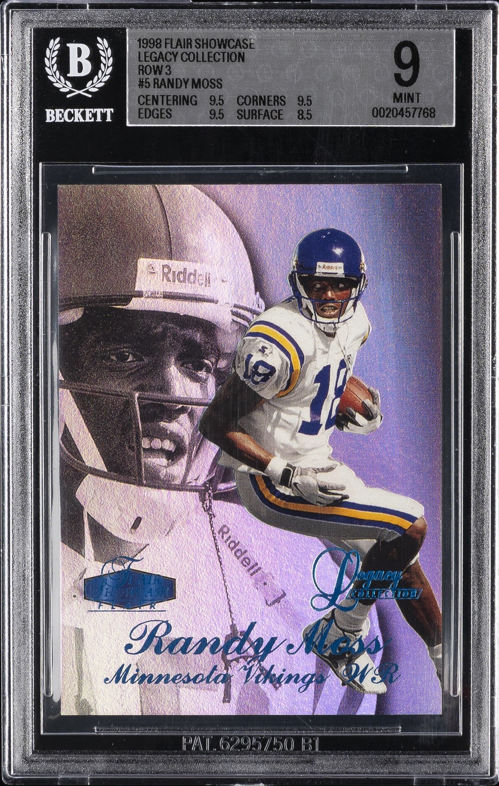 1998 FLAIR SHOWCASE LEGACY COLLECTION ROW 3 #5 RANDY MOSS ROOKIE RC BGS 9