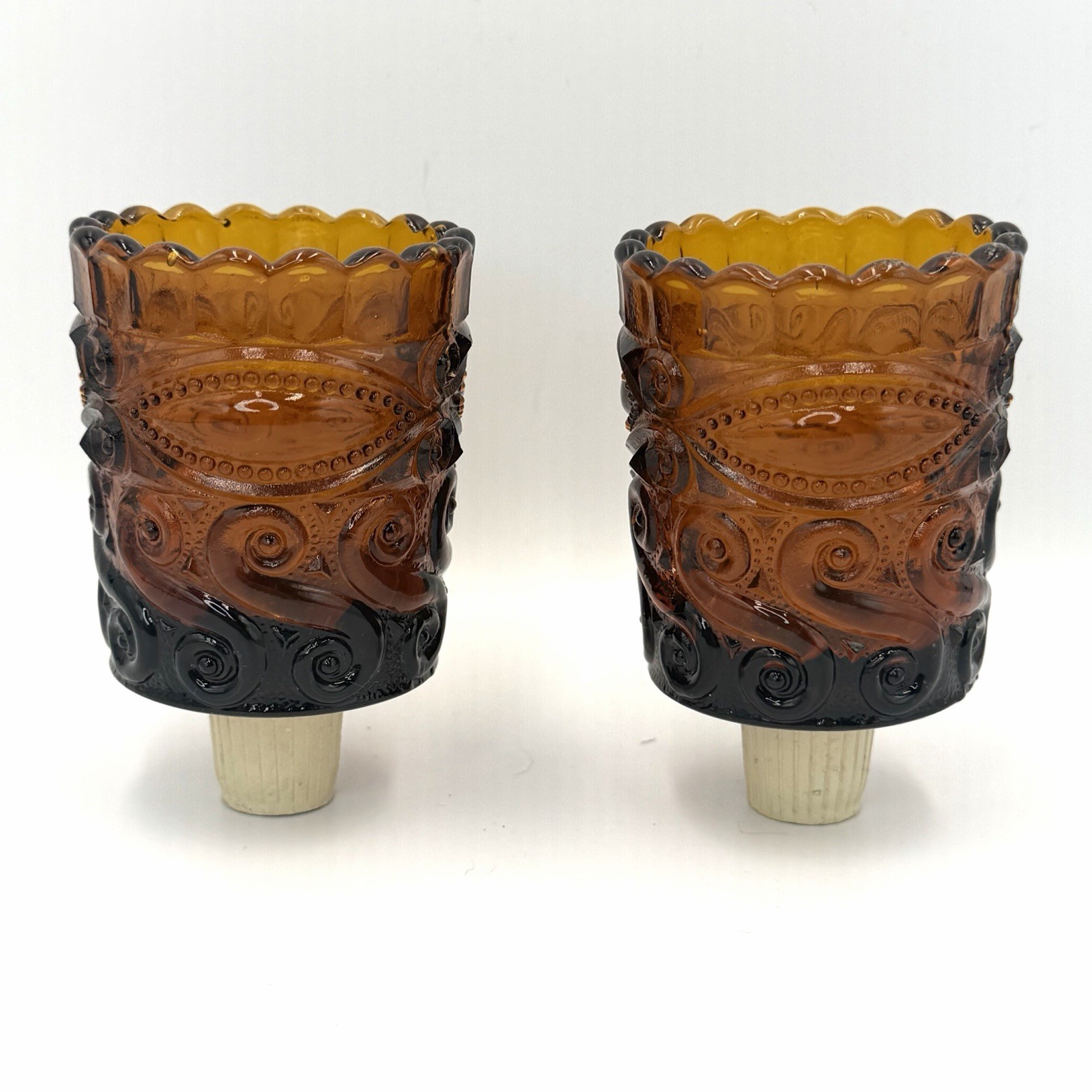 RARE VTG 50s LE Smith Amber Glass Peg Votive Candle Holder Eye Unique Granny RARE VTG 50s LE Smith Amber Glass Peg Votive Candle Holder Eye Unique Granny