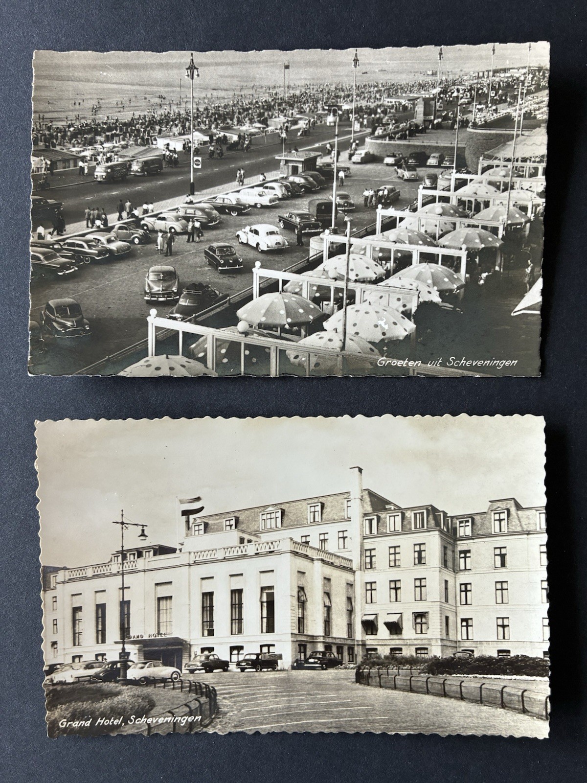 Vintage Scheveningen Netherlands RPPC Postcard Lot (2) Grand Hotel & Beach 1950s