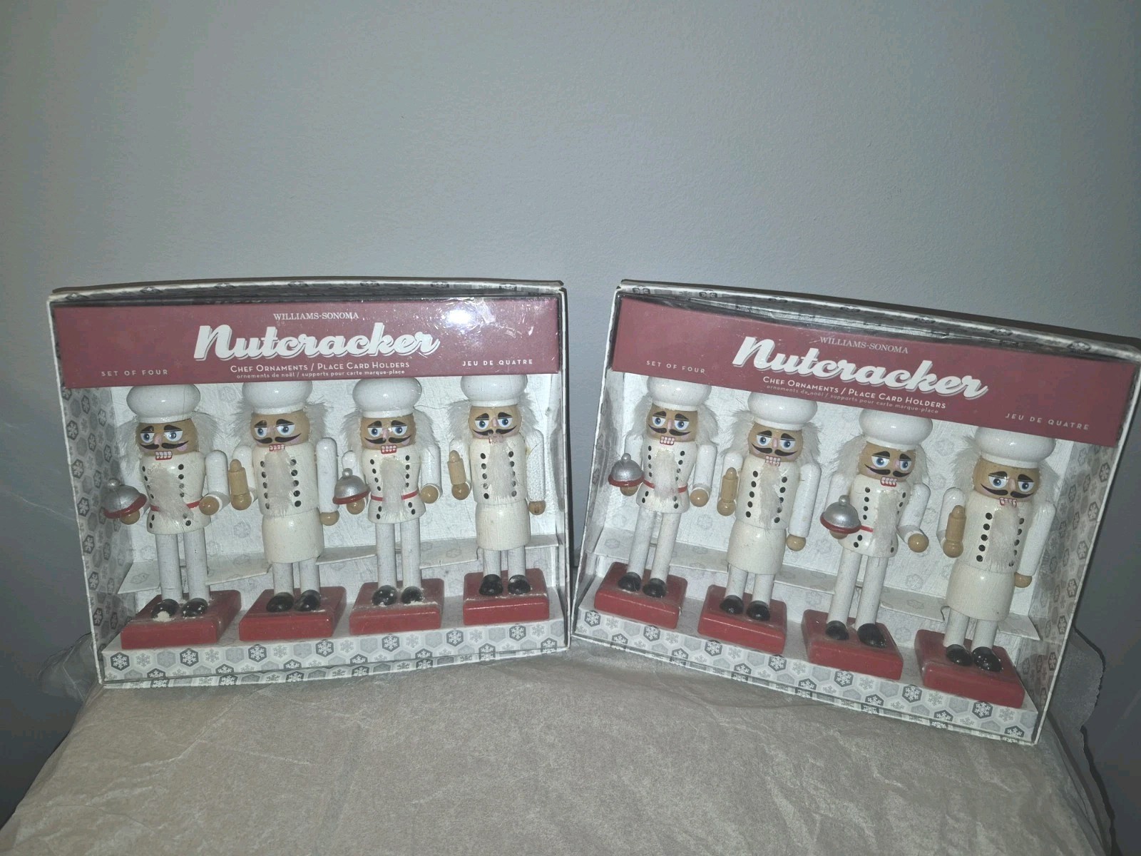 Set of 8 William Sonoma Nutcracker Chef Ornaments/Place Card Holders - New