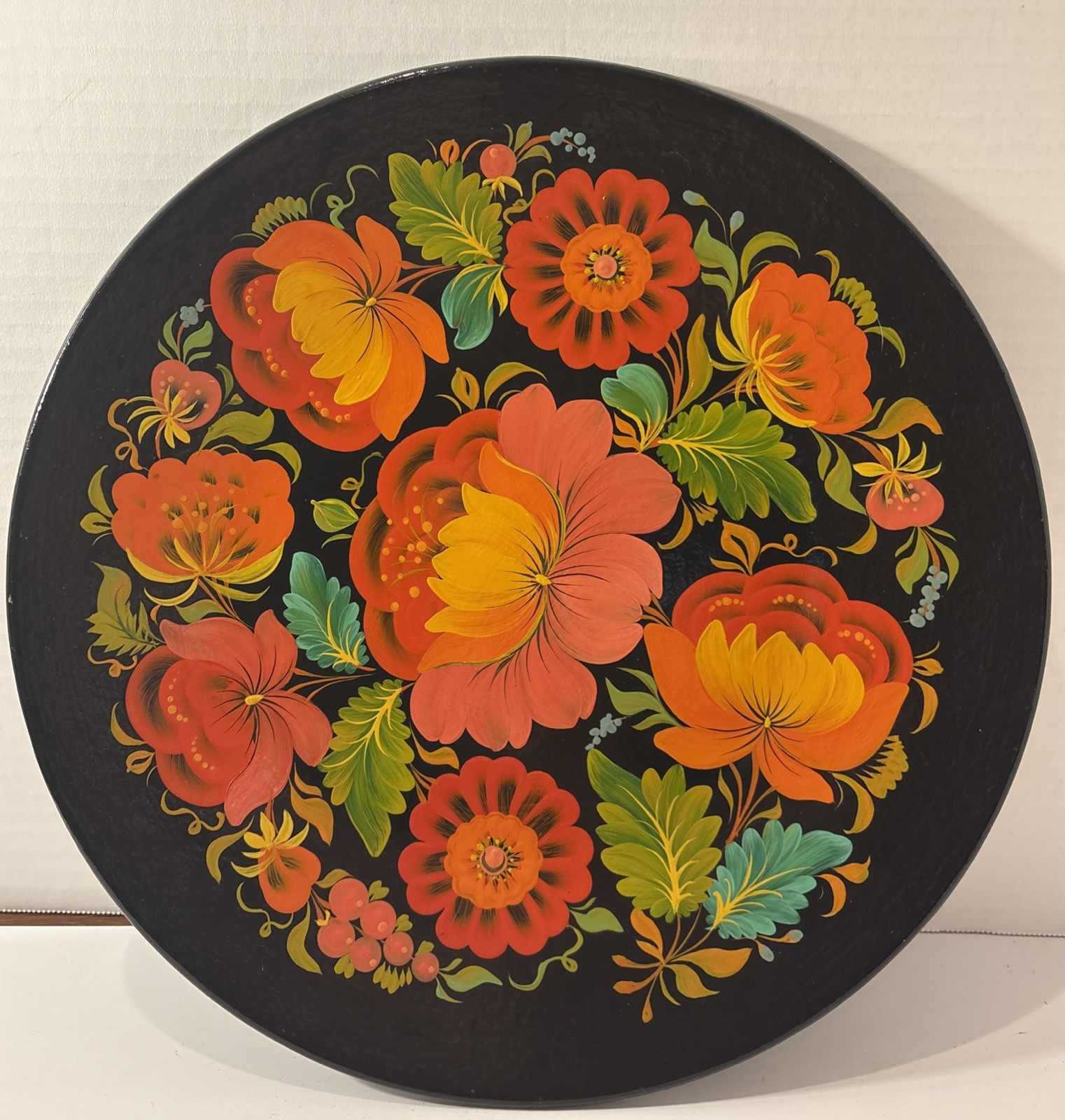 Vintage Russian Khokhloma Plate Lacquer Wood Hand Painted Folk Art 13.5” Vintage Russian Khokhloma Plate Lacquer Wood Hand Painted Folk Art 13.5”