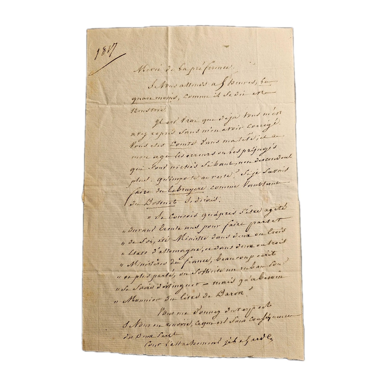1817 French Political Letter to Baron Manuel – Germany & Finance