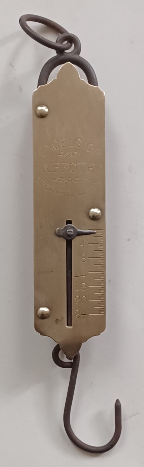 Vintage Excelsior Improved Spring Balance Hanging Scale 24 lbs. Brass and Metal