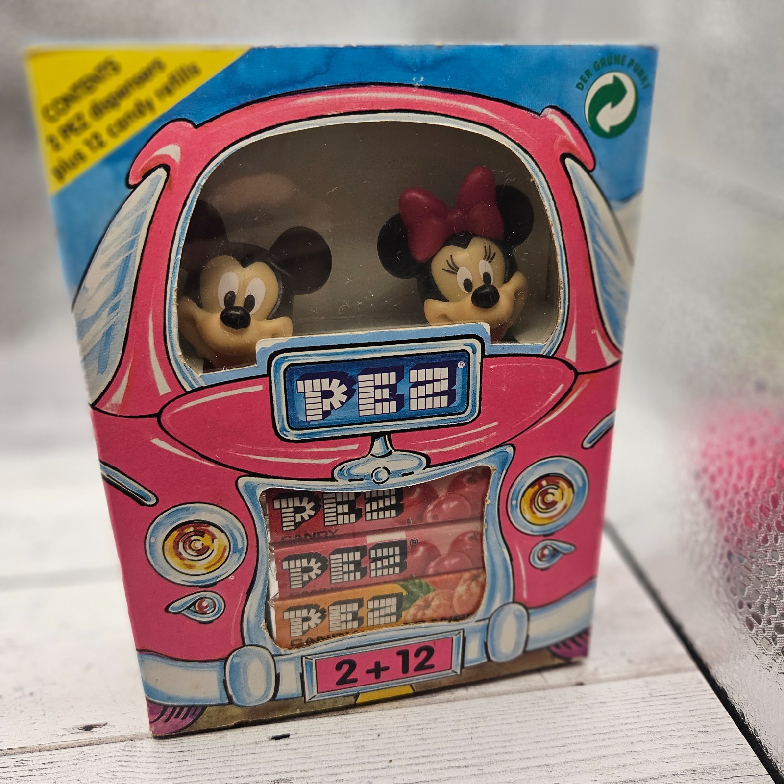 Vintage 1990s PEZ 2+12 Pink Car Box Disney Mickey & Minnie Mouse Made for Canada