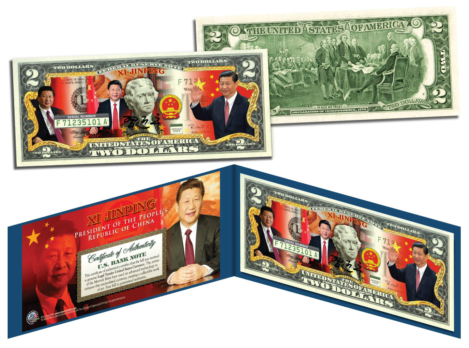 XI JINPING * President of the People's Republic of China * Colorized $2 Bill US
