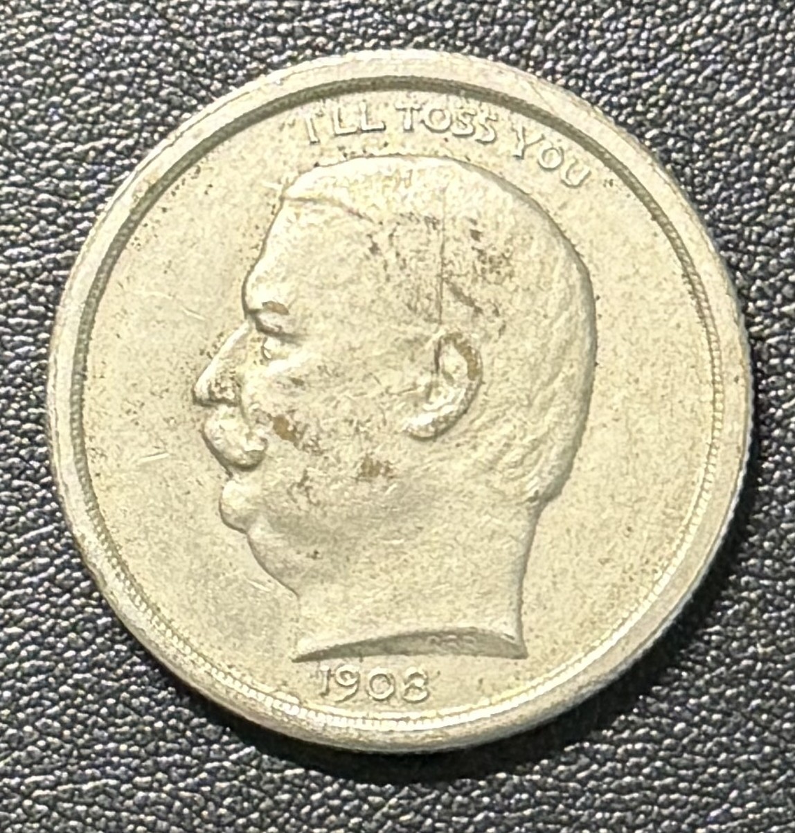 RARE ANTIQUE 1908 PRESIDENTIAL TAFT & BRYAN CAMPAIGN FLIPPING/TOSSING COIN