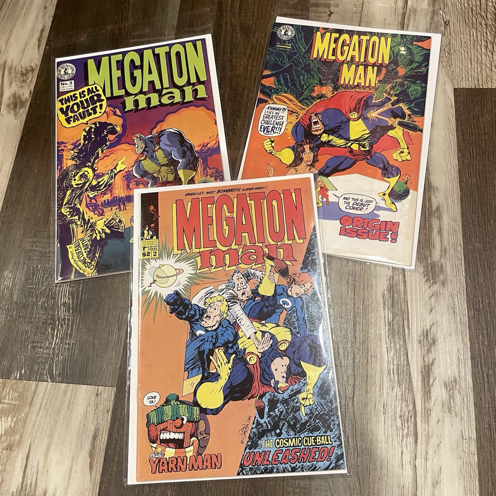 3x LOT of Megaton Man Comic Books from 1984/1985 -  Kitchen Sink #1, 2, 3