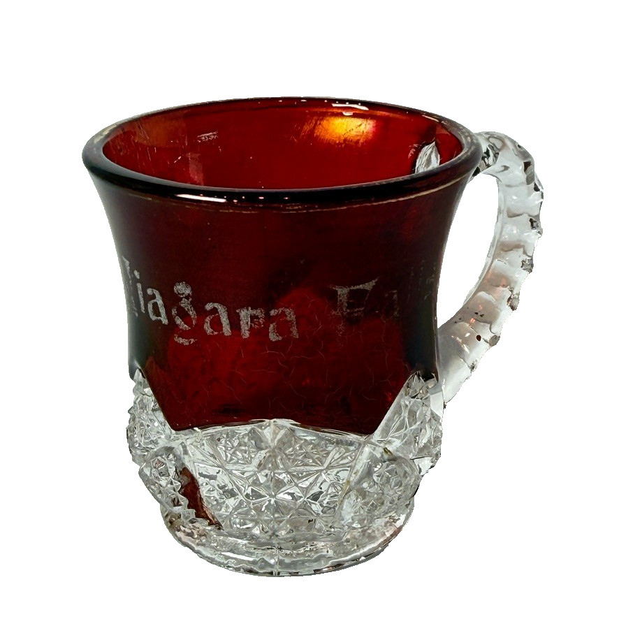 NIAGARA FALLS NY NEW YORK Ruby Red Flash Souvenir Glass Antique CUP MUG