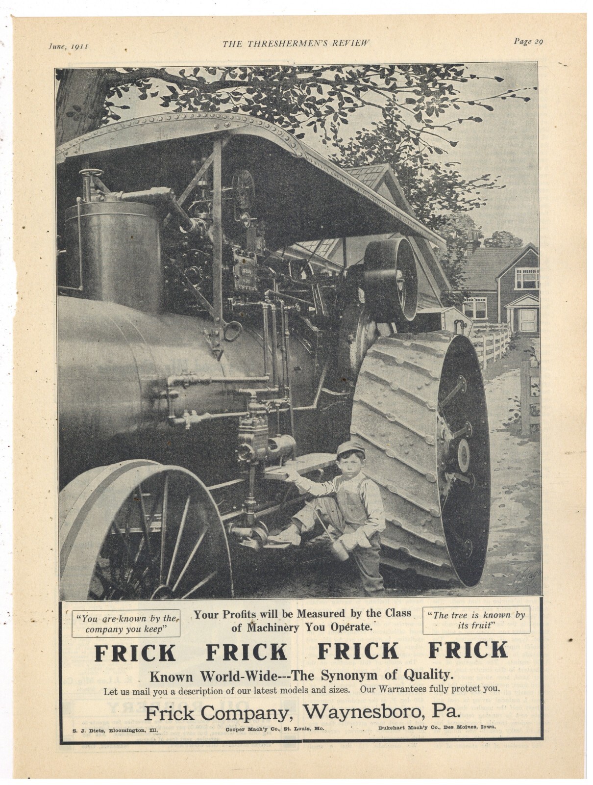 1911 Frick Co. Ad: Steam Traction Engine Ad: Little Boy w. Oiler - Waynesboro PA