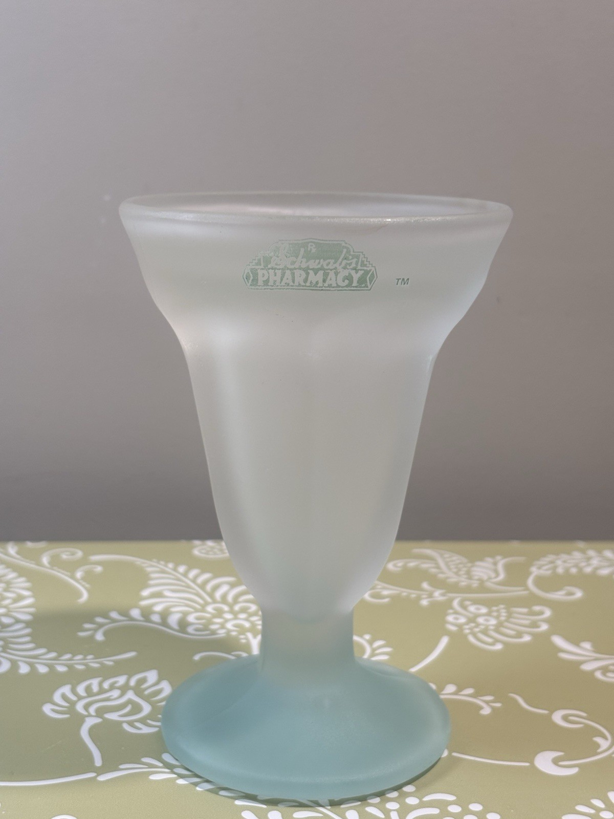 Vintage Schwab\'s Pharmacy Frosted Glass Sundae Soda Fountain Footed Cup