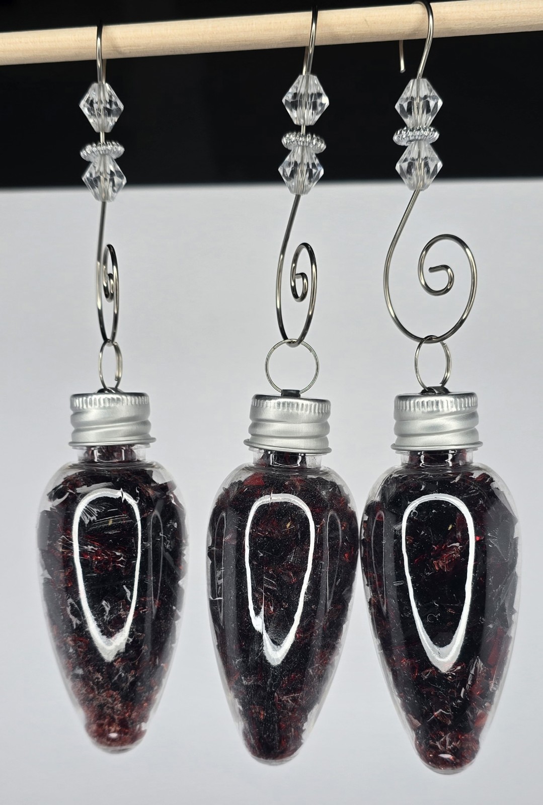 SET OF 3 LIGHT BULBS FULL OF RUBY RED DEPRESSION GLASS
