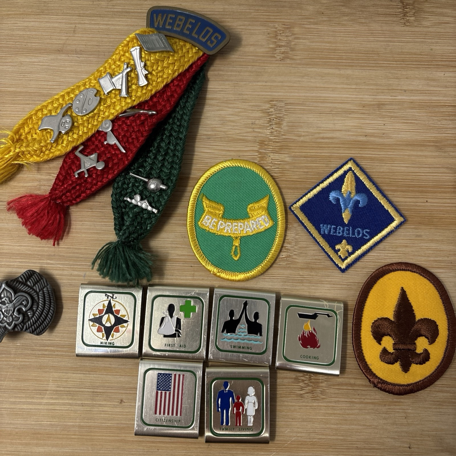 Vtg Webelos Boy Scouts BSA Belt Loops Skills Badges Pins Tri Color Ribbons