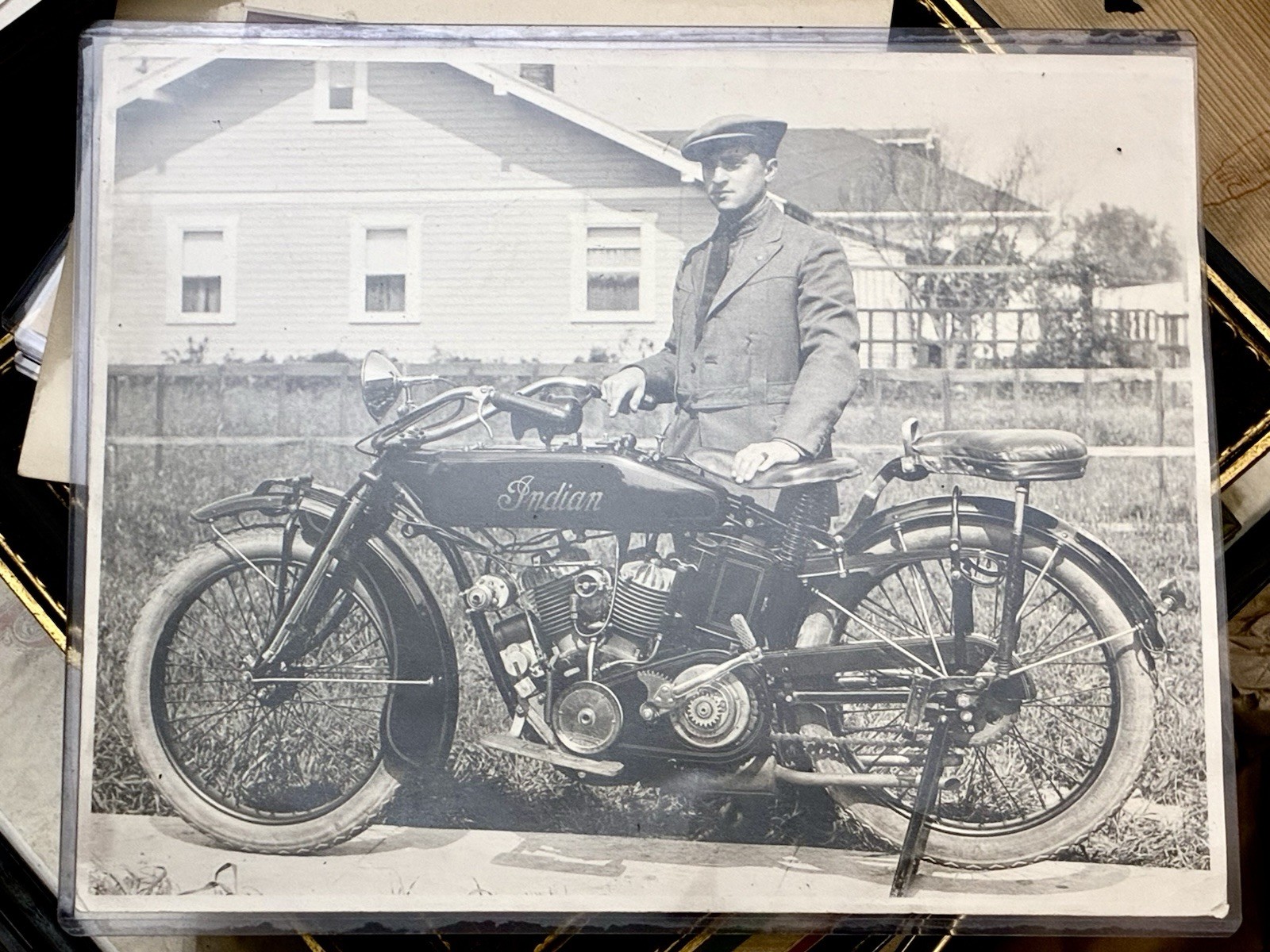 RARE VINTAGE 1915 INDIAN MOTORCYCLE OVERSIZE 11x14 PHOTOGRAPH  HOLLYWOOD CA WOW