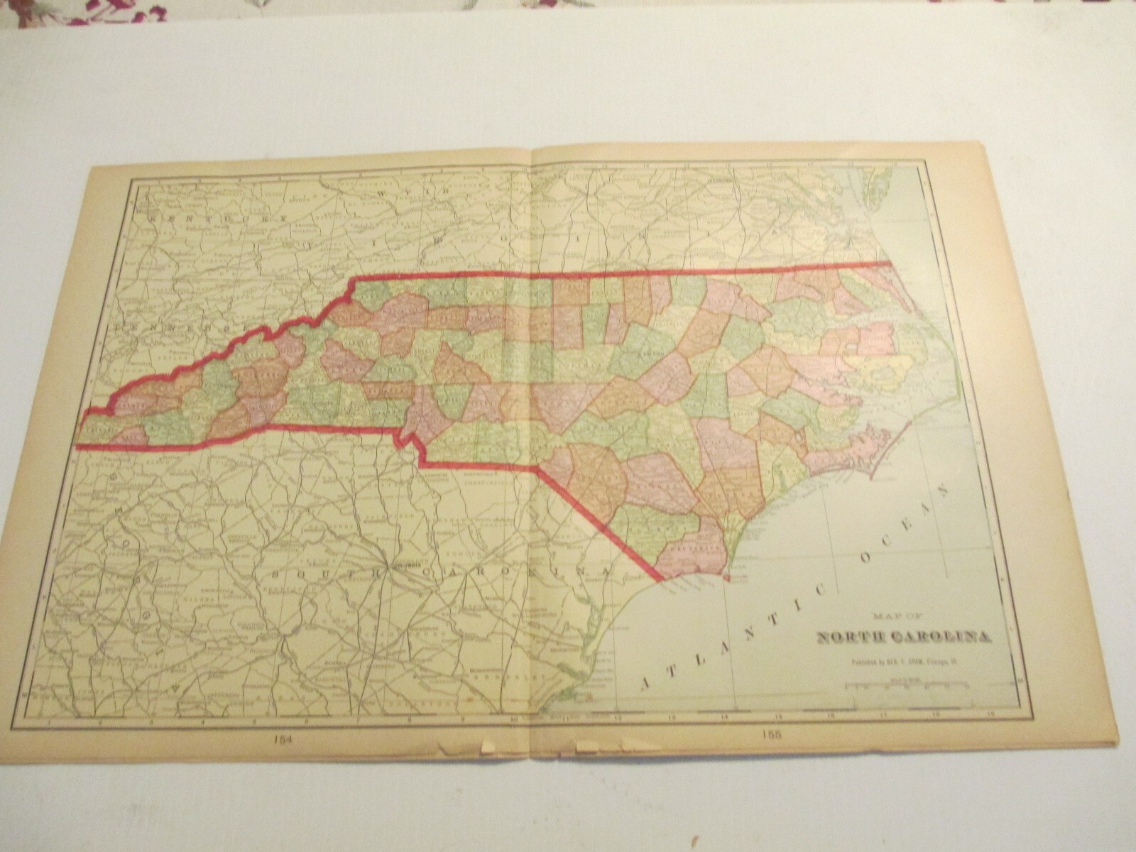 ANTIQUE MAP OF NORTH CAROLINA CRAM\'S ATLAS 1905 23 X 14.5 ANTIQUE MAP OF NORTH CAROLINA CRAM\'S ATLAS 1905 23 X 14.5