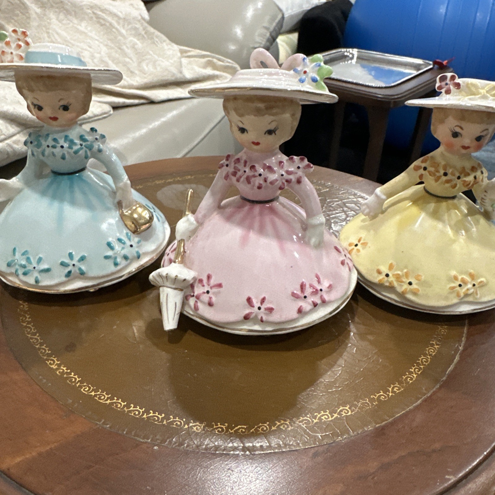 Napco 1956 Lady Figurines Set of 3 C2590A/B/C Pastel Porcelain Japan