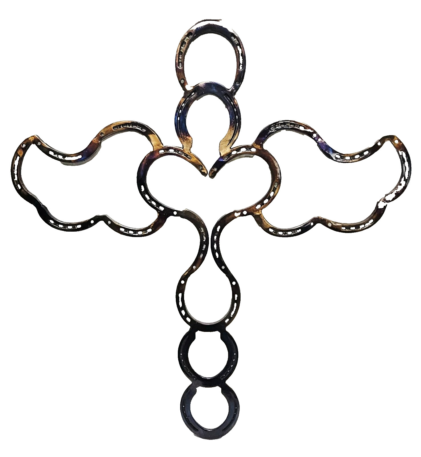 Welded horseshoe angel cross Welded horseshoe angel cross