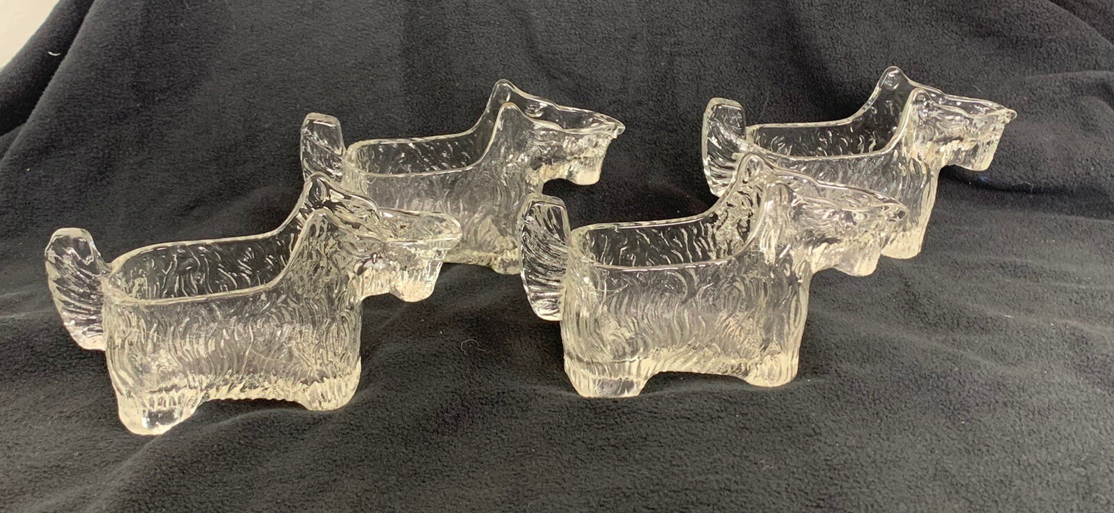 4 Vintage Scotty Dog LE Smith Clear Glass Creamer Cigar Holder  1930s Terrier