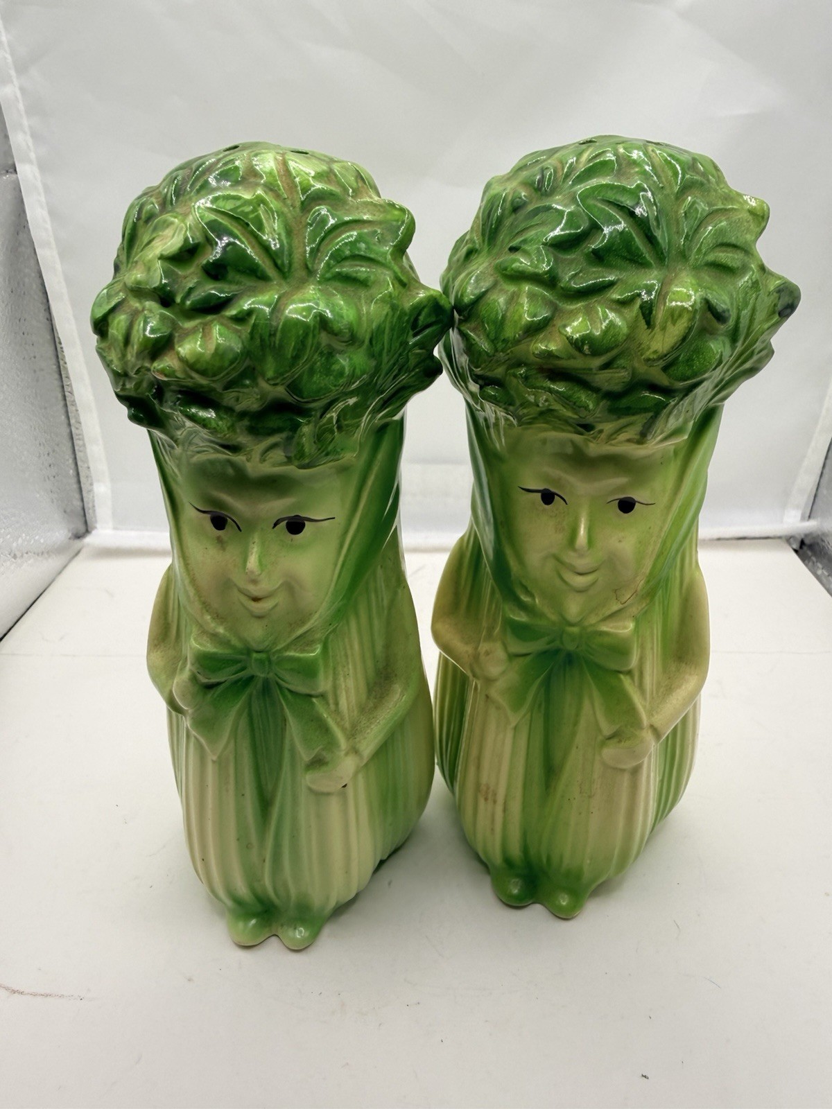 Vtg  Anthropomorphic Celery Salt Pepper Shakers Made In Japan Mid Century