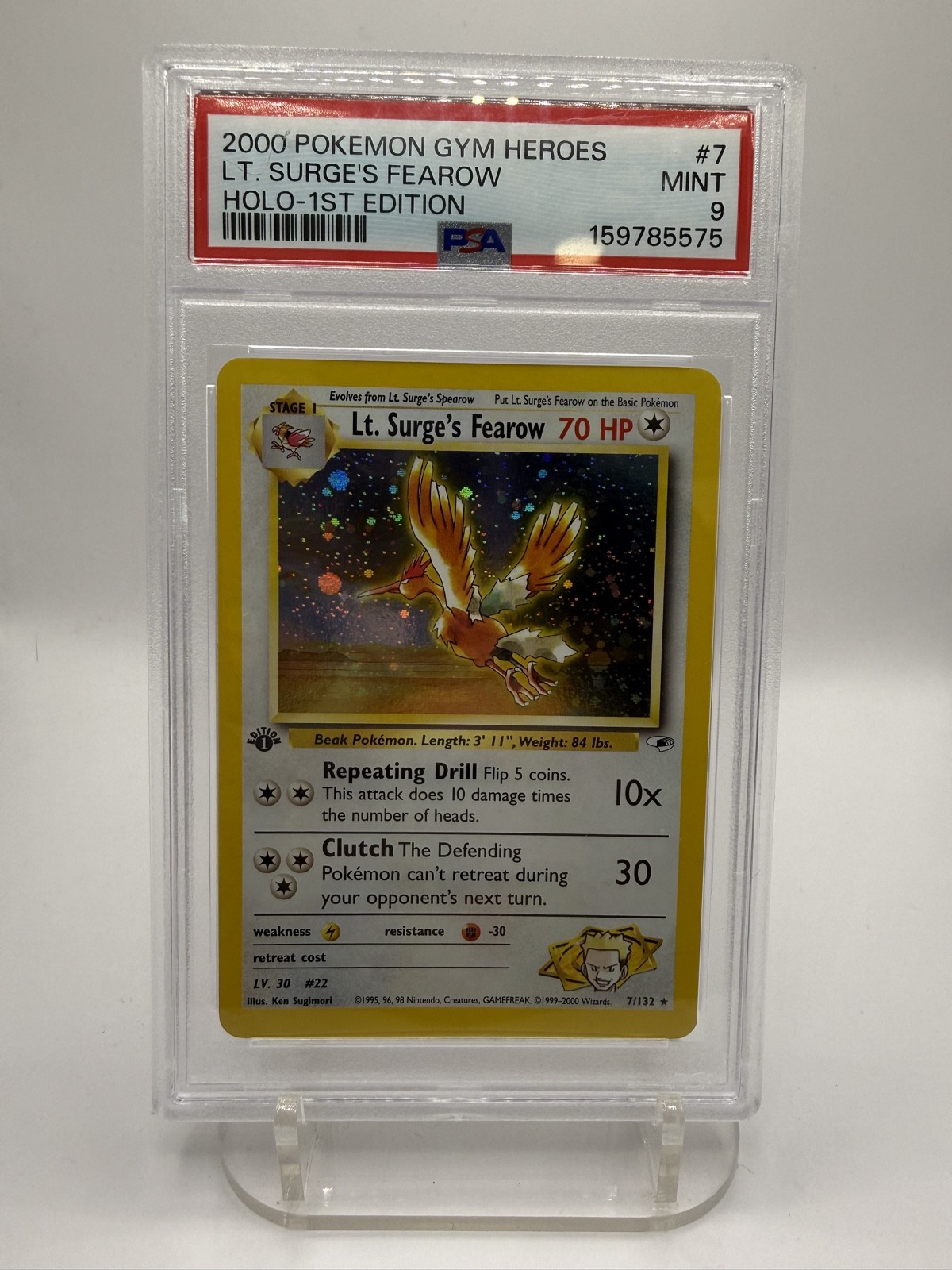 Lt. Surge's Fearow 007/132 Gym Heroes Holo PSA 9