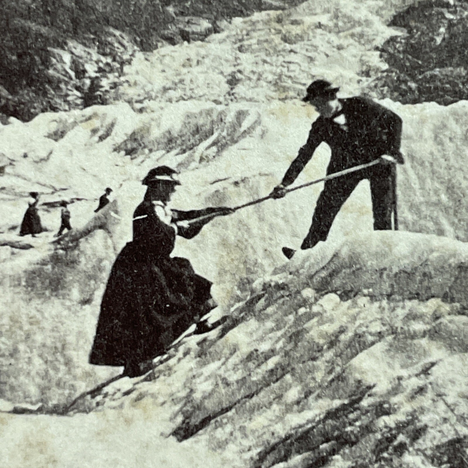Glacier du Scheideck Stereoview Man Woman Climbing Europe 1890s Glacier du Scheideck Stereoview Man Woman Climbing Europe 1890s