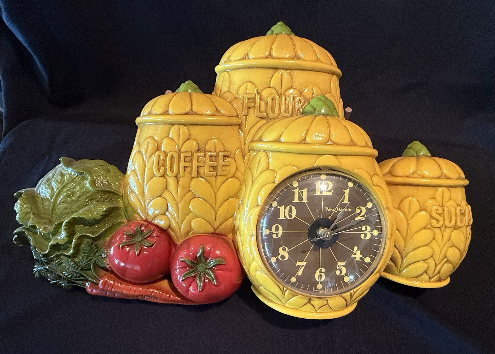 Vintage 1970s canister burwood Kitchen Wall Clock Analog Vintage 1970s canister burwood Kitchen Wall Clock Analog