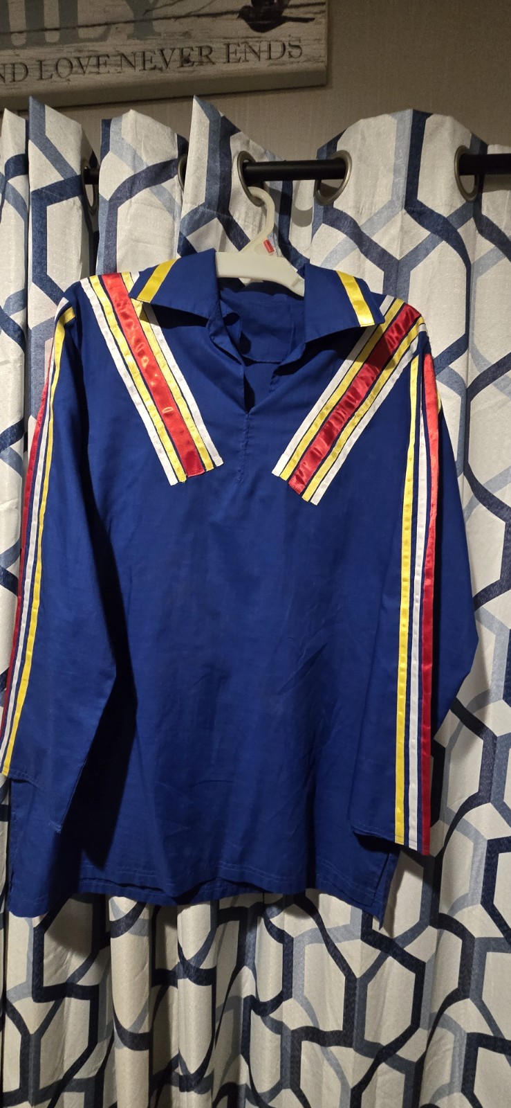 Native American Cherokee Men’s Ribbon Shirt Blue Cotton Size Medium Vintage