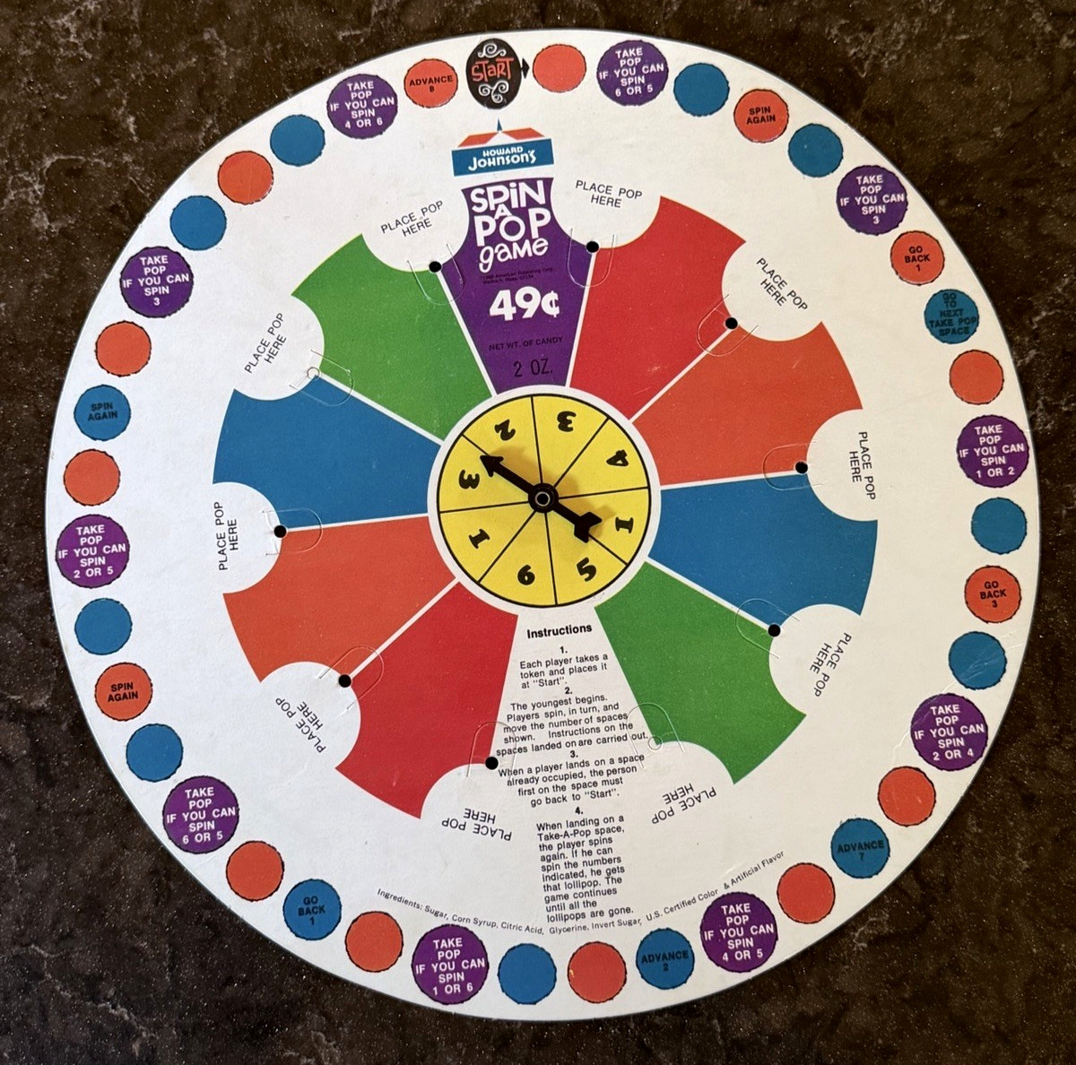 1968 Vintage Howard Johnson’s SPIN A POP Store Display Candy Lollipop Game