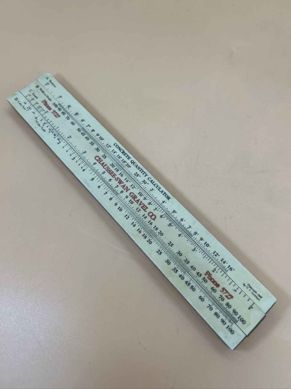 Chaussee Swan Gravel Co Concrete Quantity Calculator Slide Rule. Vintage. Tool.