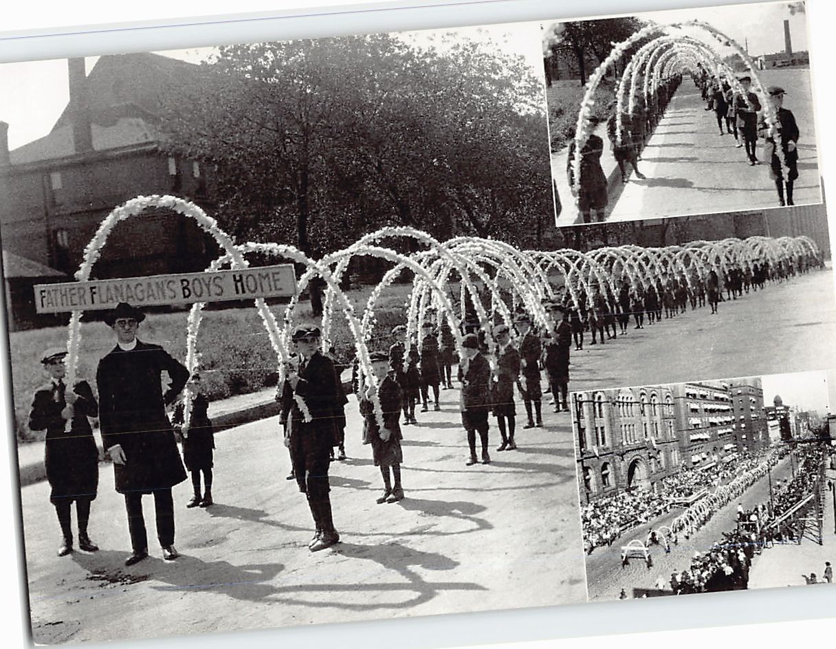 Postcard Father Flanagan\'s Boys\' Home Parade in 1921 Omaha Nebraska USA