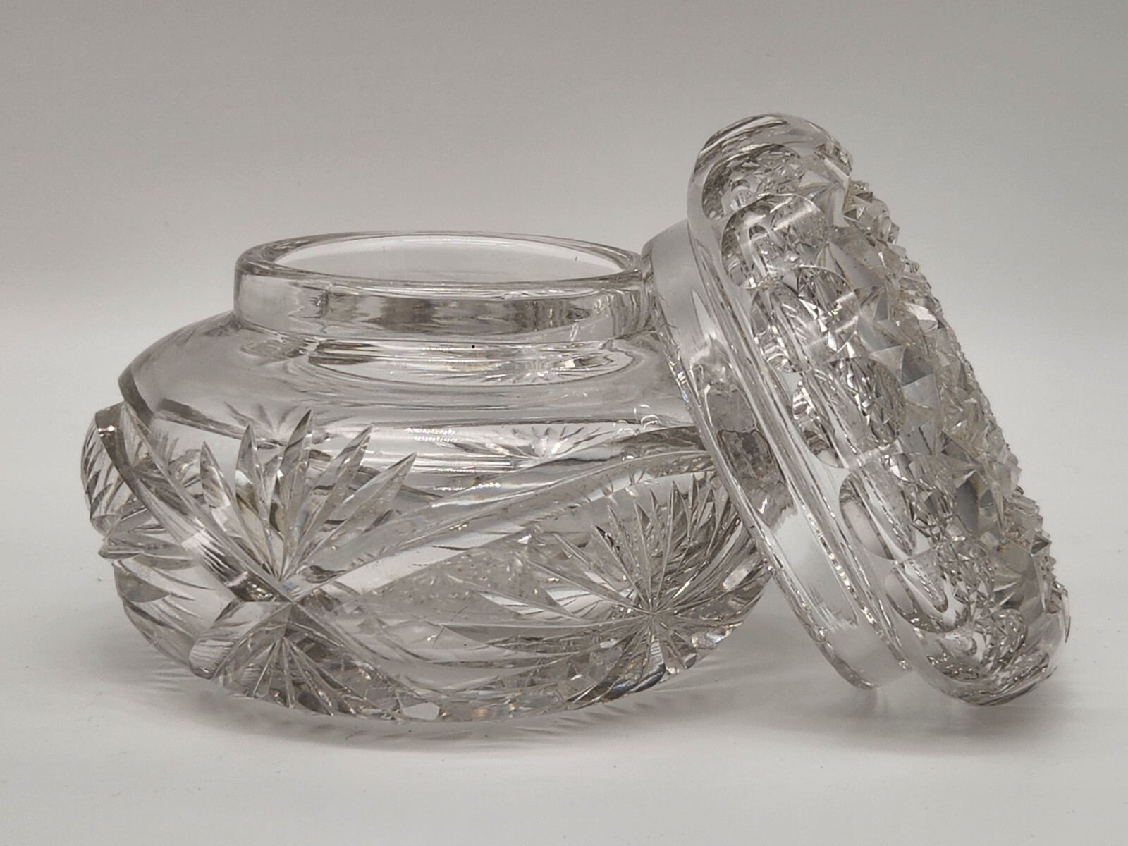 Antique American Brilliant Period CUT GLASS POWDER JAR DISH Lidded 4.5