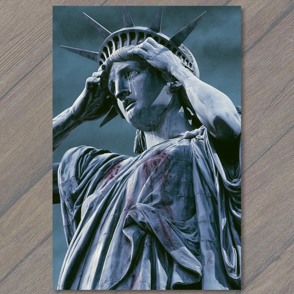 POSTCARD Statue Of Liberty Crying Close Up NYC USA Moody Sky Dramatic Monument POSTCARD Statue Of Liberty Crying Close Up NYC USA Moody Sky Dramatic Monument