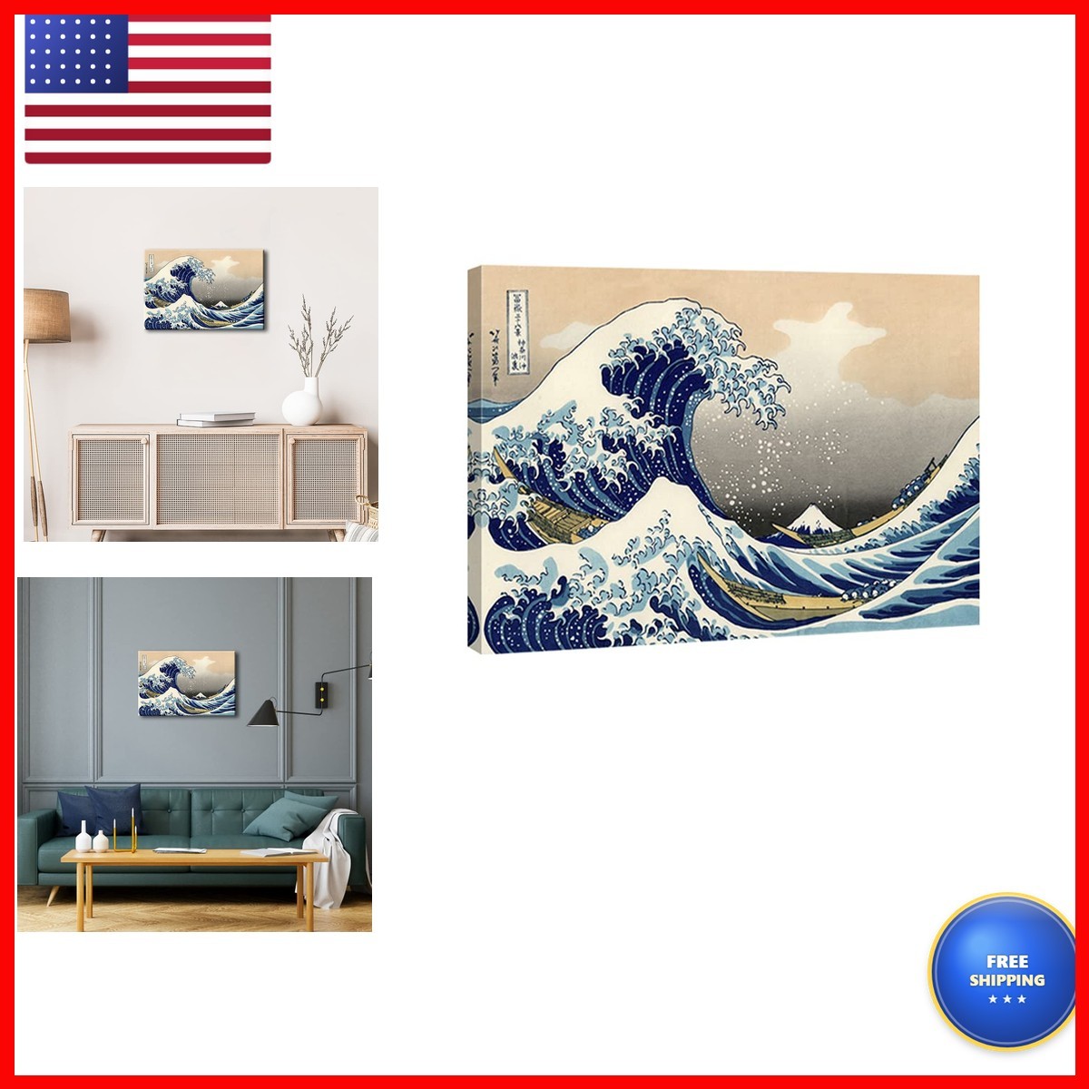 Wieco Art Great Wave of Kanagawa Katsushika Hokusai Canvas Prints