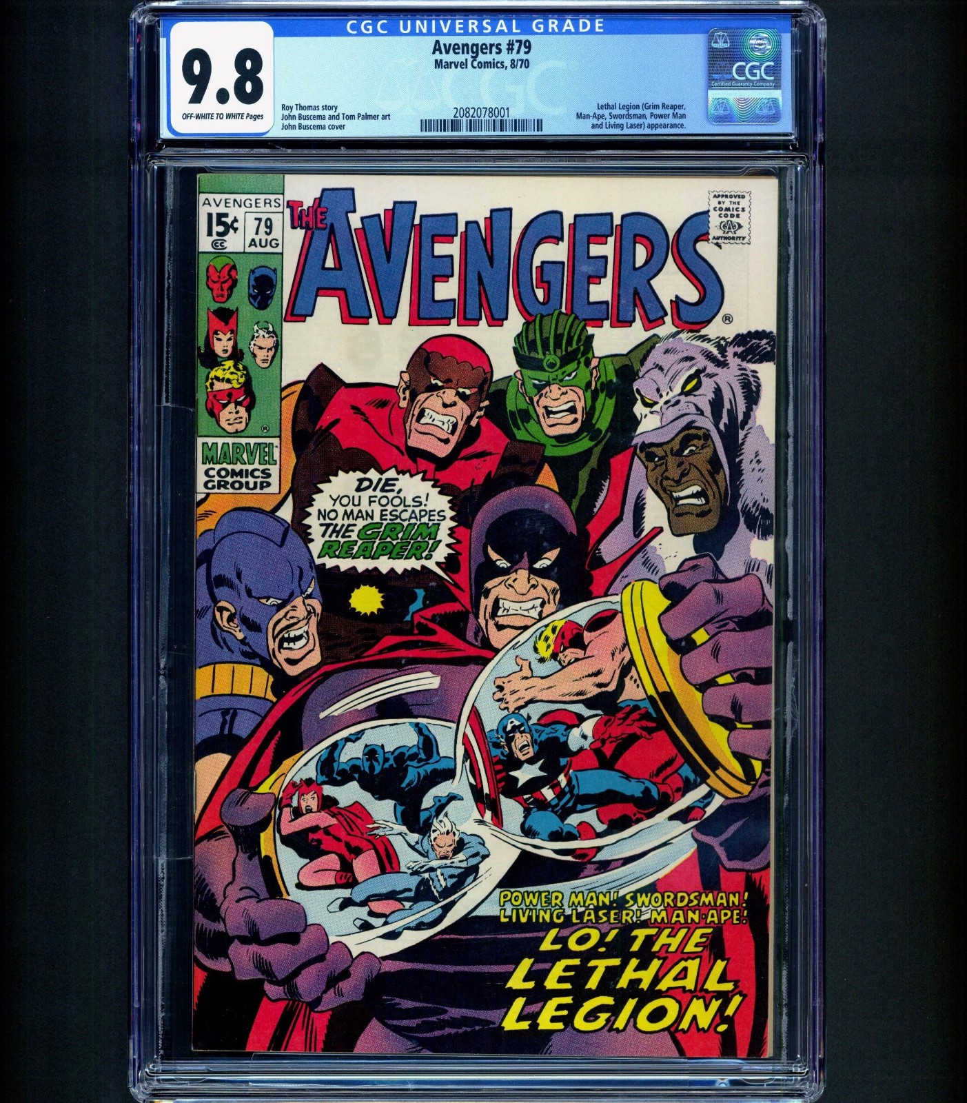 1ST FULL LETHAL LEGION Avengers #79 CGC 9.8 Wonder-Man Grim Reaper Bros 1970 NM