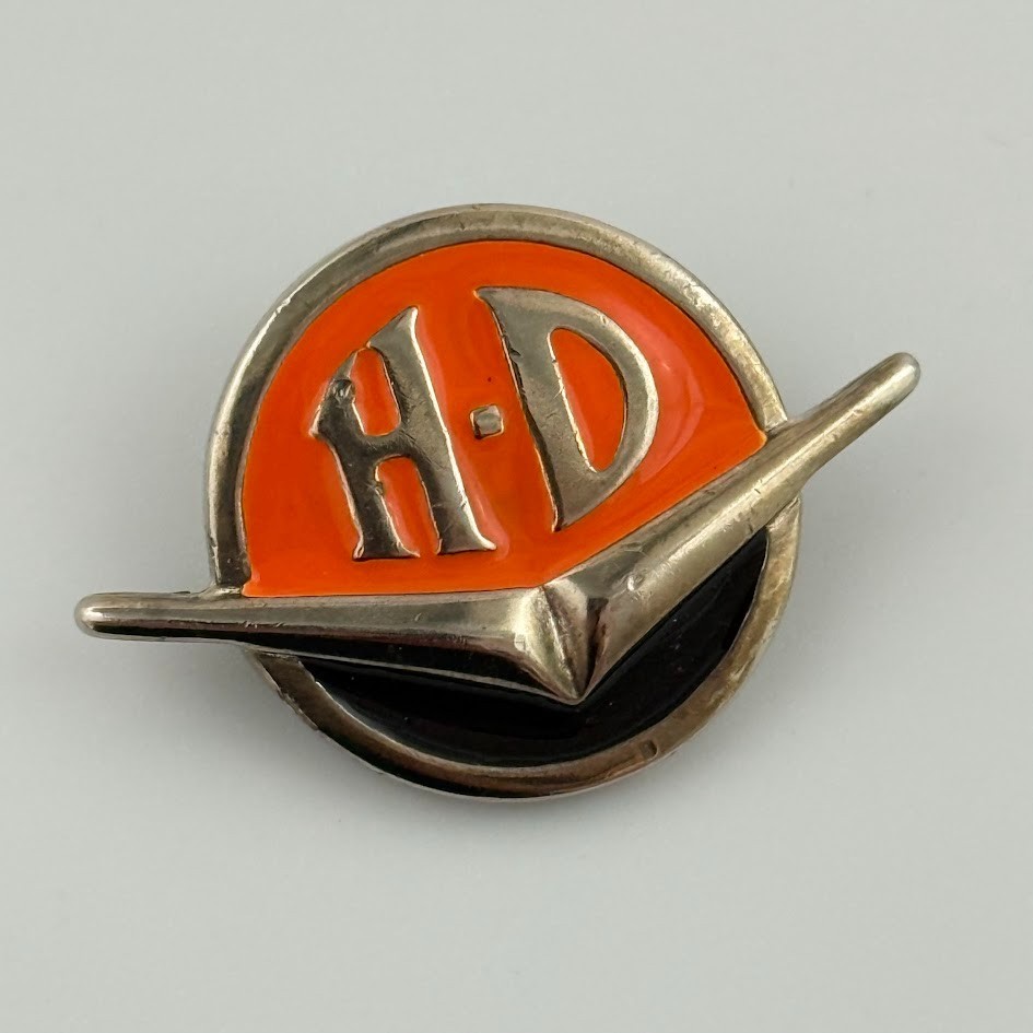 Vtg Harley Davidson Enamel Hat Pin Winged Bar Logo Orange Black 1998
